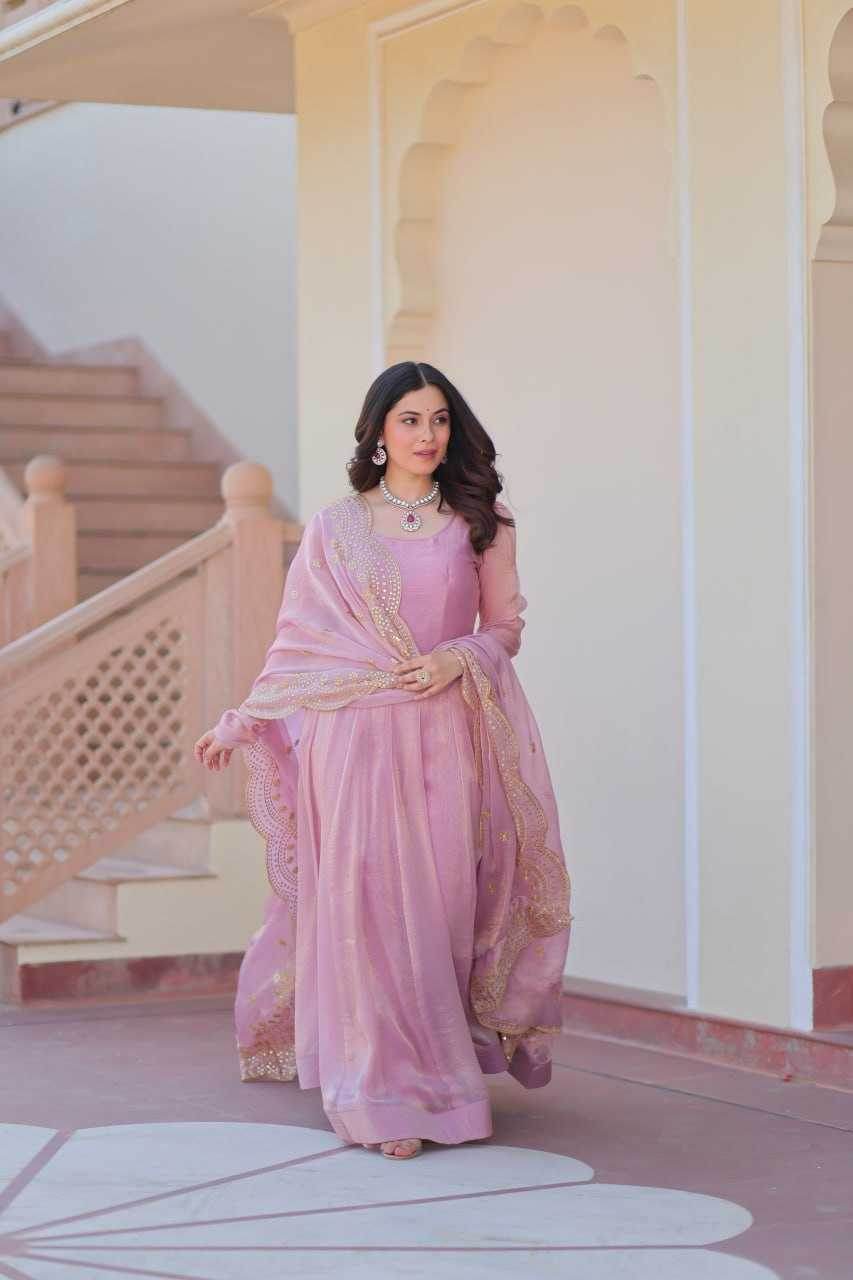 Chiffon Full Sleeve Gown With Dupatta - MYLUXURY LANE ENTERPRISE
